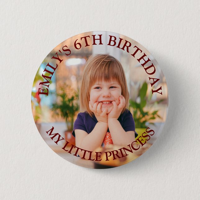 My Little Princess Happy Birthday Photo Name  Button (Front)
