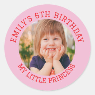 My Little Princess Happy Birthday Photo Name  Classic Round Sticker