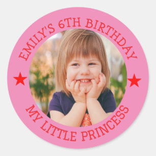 My Little Princess Happy Birthday Photo Name Classic Round Sticker