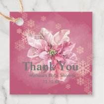My little snowflake pink poinsettia thank you favor tags