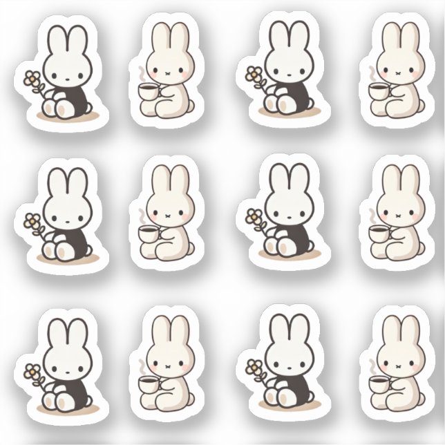 My little tiny bunny with cup and flower sticker (Front)