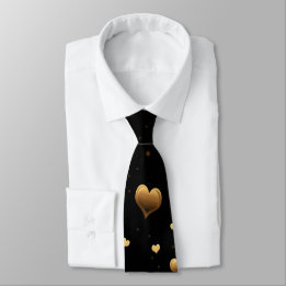 My Love Elegant Gold Hearts on Black Neck Tie