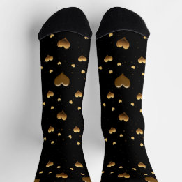 My Love Elegant Gold Hearts on Black Socks
