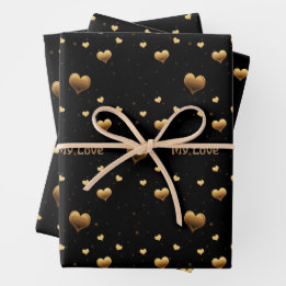 My Love Elegant Gold Hearts on Black Wrapping Paper Sheets