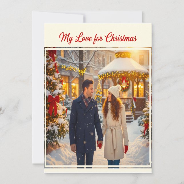 MY LOVE FOR CHRISTMAS MAN AND WOMAN SCENE TOGETHER HOLIDAY CARD (Front)