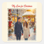 MY LOVE FOR CHRISTMAS MAN AND WOMAN SCENE TOGETHER SQUARE STICKER