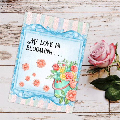 My Love is Blooming Roses Valentines Day Holiday Card