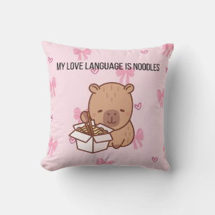 My Love Language Is Noodles   Kawaii Capybara Deco Throw Pillow