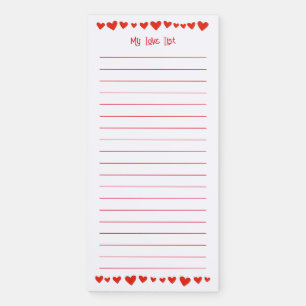My Love List, Red Hearts Lined Notepads