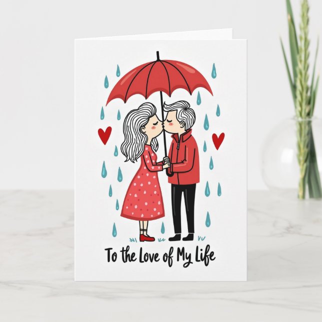 My Love Romantic Rain Kiss Card (Front)