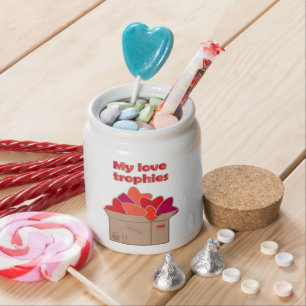 My love trophies in box full of Valentines hearts Candy Jar