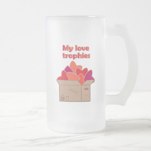 My love trophies in box full of Valentines hearts Frosted Glass Beer Mug (Right)