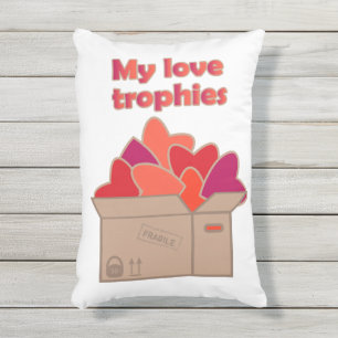 My love trophies in box full of Valentines hearts Outdoor Pillow