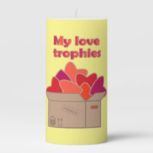 My love trophies in box full of Valentines hearts Pillar Candle