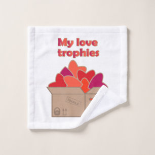 My love trophies in box full of Valentines hearts Wash Cloth
