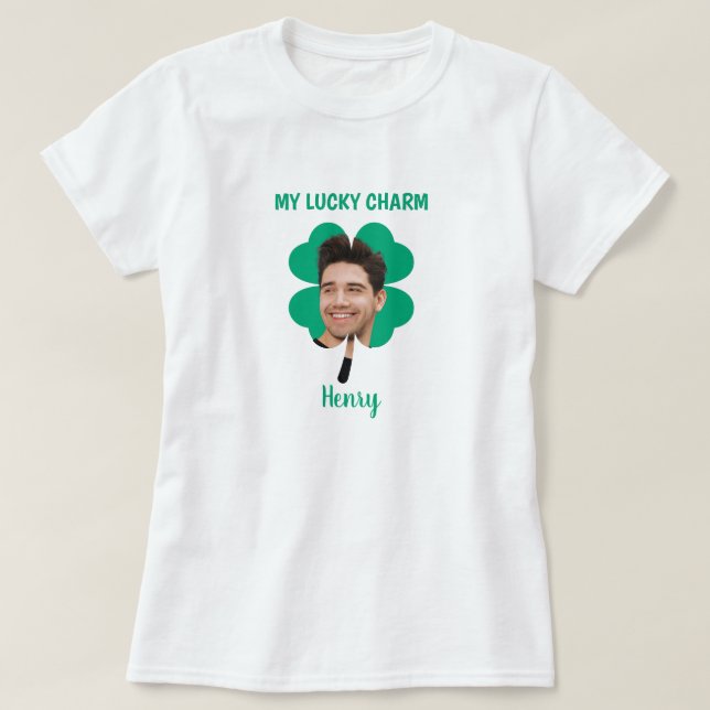 My Lucky Charm Custom Name St. Patrick's Day Photo T-Shirt (Design Front)