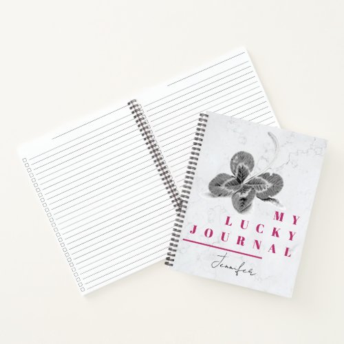 My Lucky Four Leaf Clover White Marble Drawing Notebook
