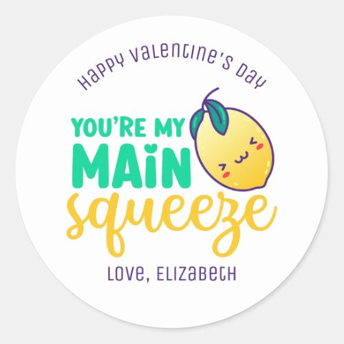 My Main Squeeze Funny Pun Cute Valentines Day Classic Round Sticker