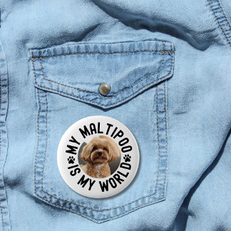 My Maltipoo Is My World Custom Pet Photo Button