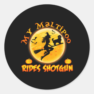 My Maltipoo Rides Shot Funny Halloween Dog Costume Classic Round Sticker