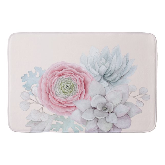 My mexican pastel pink succulent garden bathroom mat (Front)