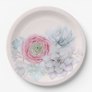My mexican pastel pink succulent garden paper plates