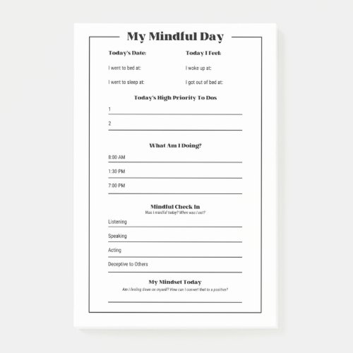 My Mindful Day Mindfulness Daily Tracker Post_it Notes