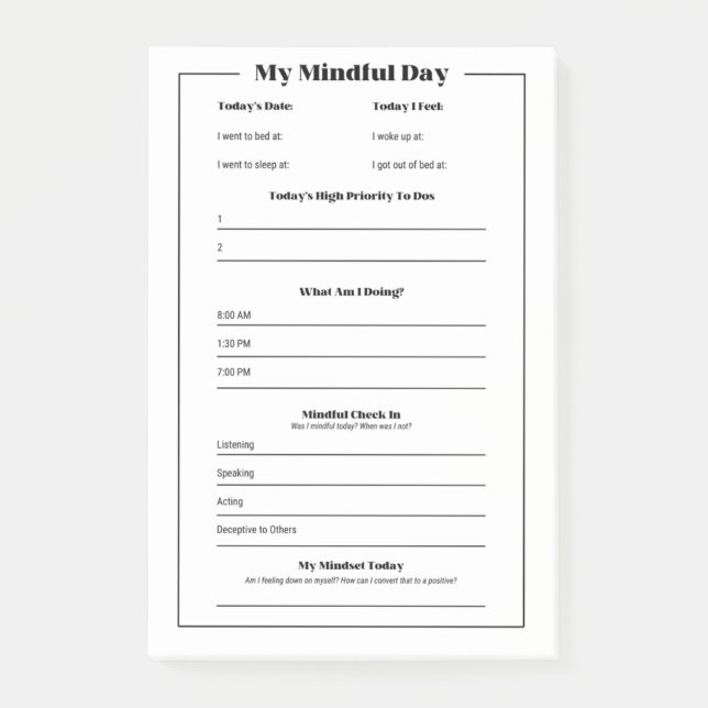 My Mindful Day: Mindfulness Daily Tracker Post-it Notes (Front)