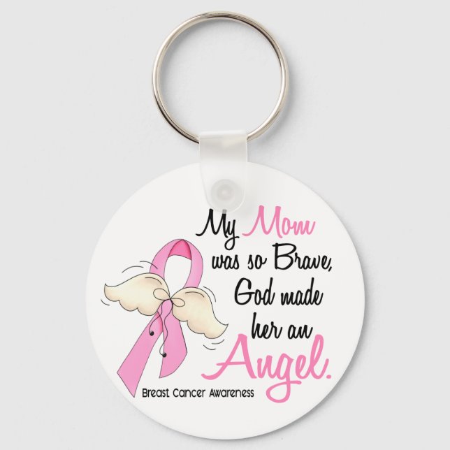 My Mom Is An Angel 2 Breast Cancer Keychain (Front)