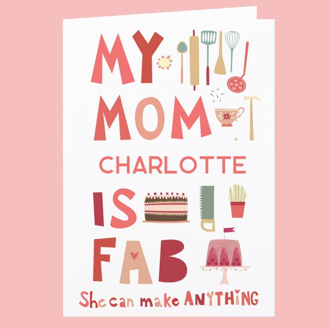 My Mom is Fab Personalized Fun Card (My Mom is Fab personalized name Mothers Day or birthday card)