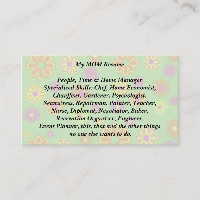 My Mom Resume Calling Card groovy pop flowers (Front)
