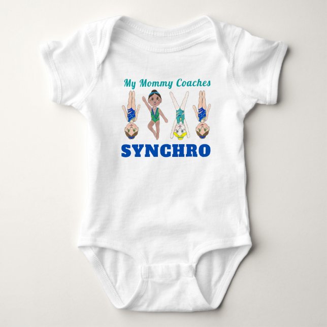 My Mommy Coaches Synchro Synchronized Swimmer Girl Baby Bodysuit (Front)