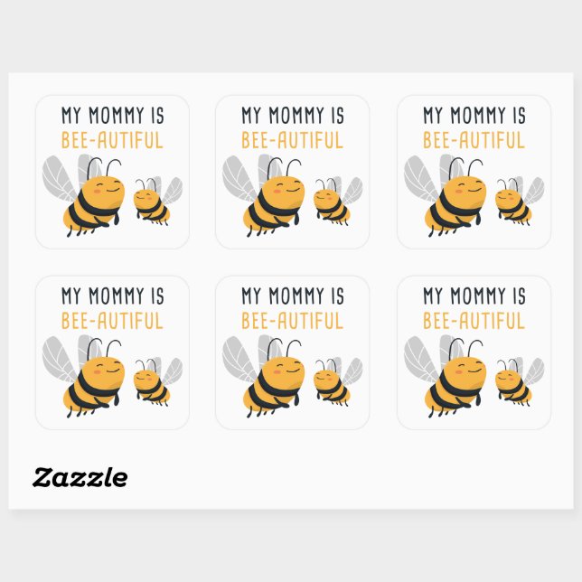 My Mommy is Bee-utiful Mother’s Day Cute Bee Kids Square Sticker (Sheet)