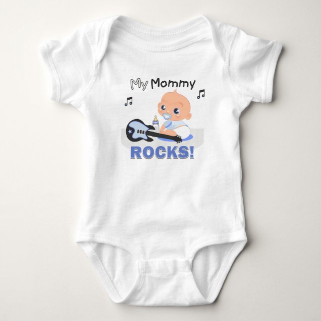 My Mommy Rocks Blue Guitar Infant Creeper BodySuit (Front)