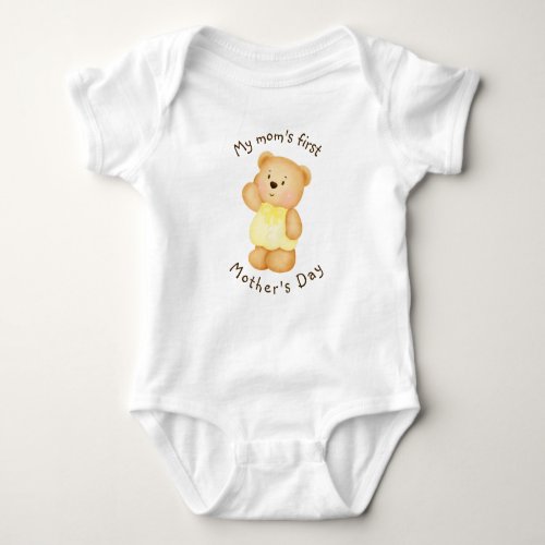 My moms first Mothers Day cute bear yellow Baby Bodysuit