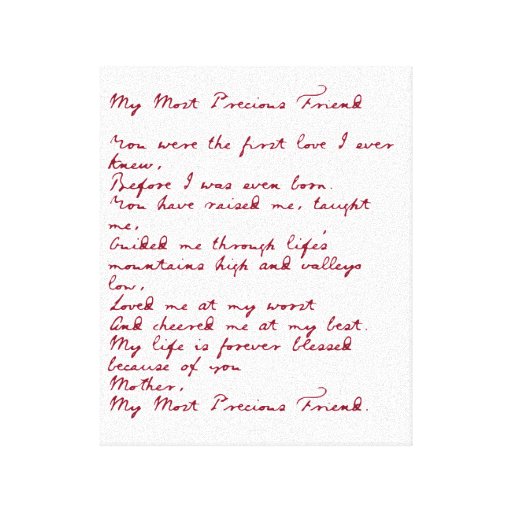 My Most Precious Friend Poem Canvas Print | Zazzle