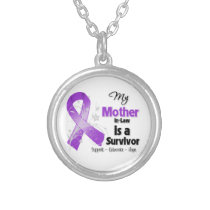 My Mother-in-Law is a Survivor Purple Ribbon Silver Plated Necklace