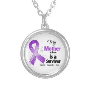 My Mother-in-Law is a Survivor Purple Ribbon Silver Plated Necklace