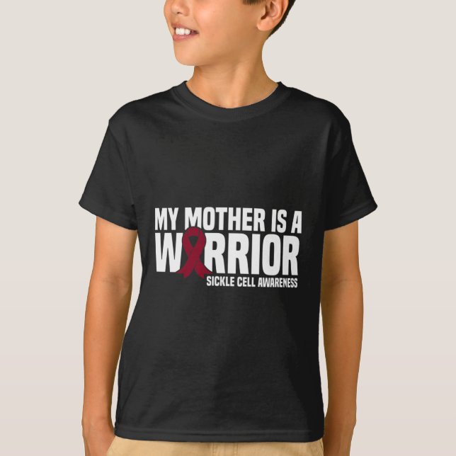 My Mother is a Warrior Burgundy Ribbon Sickle Cell T-Shirt (Front)
