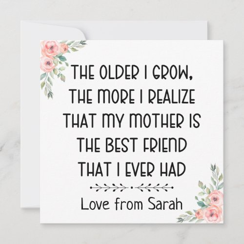 my mother is my best friend Sentimental gift Holiday Card