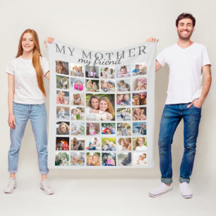 MY MOTHER MY FRIEND Mom Photo Collage Gray Fleece Blanket