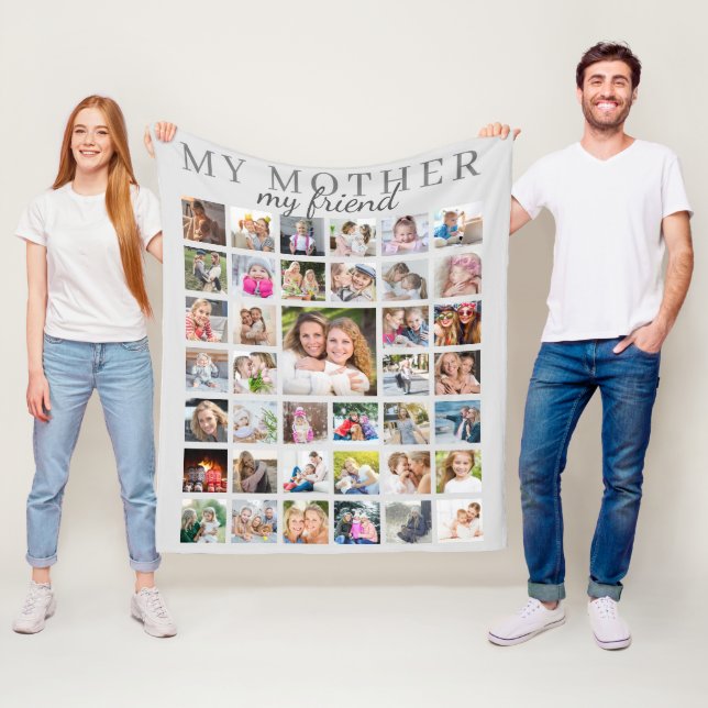 MY MOTHER MY FRIEND Mom Photo Collage Gray Fleece Blanket (In Situ)