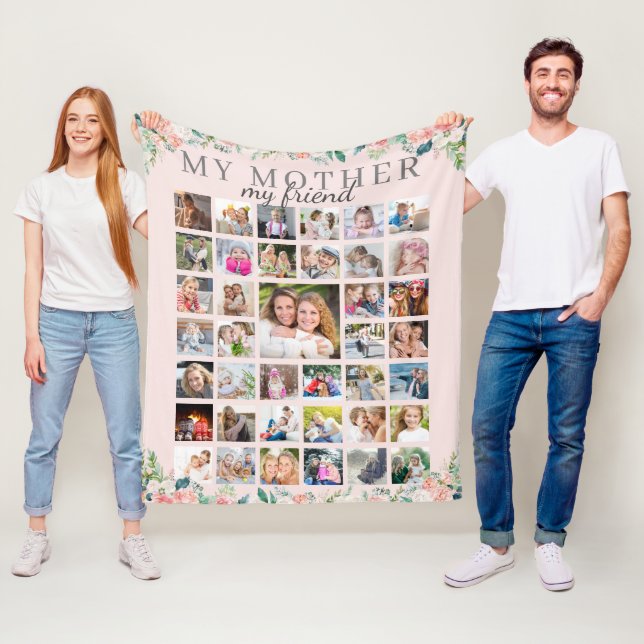 MY MOTHER MY FRIEND Photo Collage Mother Daughter Fleece Blanket (In Situ)