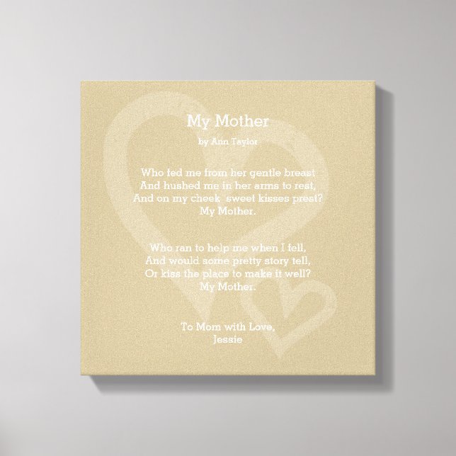 My Mother - Poem, Canvas Print (Front)