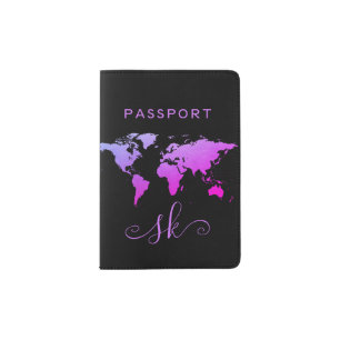 My name initials pink purple black passport holder