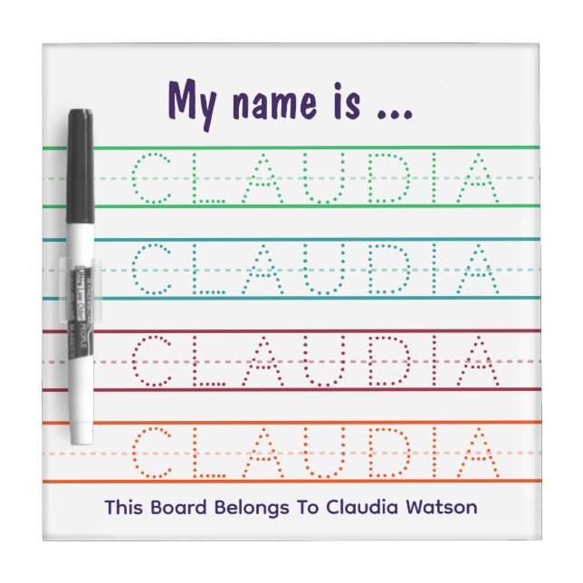 My Name Is, Custom Kids Name Tracing Practice Dry Erase Board (Front)