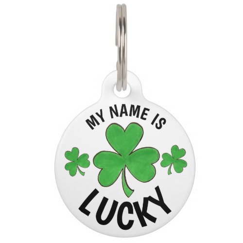 My Name is Lucky Personalized Green Shamrock Pet Name Tag