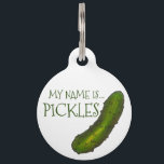 My Name is Pickles Green Sour Dill Pickle Cat Dog<br><div class="desc">Pet tag features an original marker illustration of a crunchy green dill pickle.

Don't see what you're looking for? Need help with customization? Contact Rebecca to have something designed just for you.</div>
