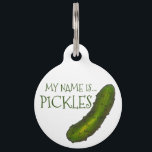My Name is Pickles Green Sour Dill Pickle Cat Dog Pet Tag<br><div class="desc">Pet tag features an original marker illustration of a crunchy green dill pickle.

Don't see what you're looking for? Need help with customization? Contact Rebecca to have something designed just for you.</div>