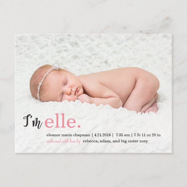 MY NAME Modern Birth Announcement Postcard (Front)